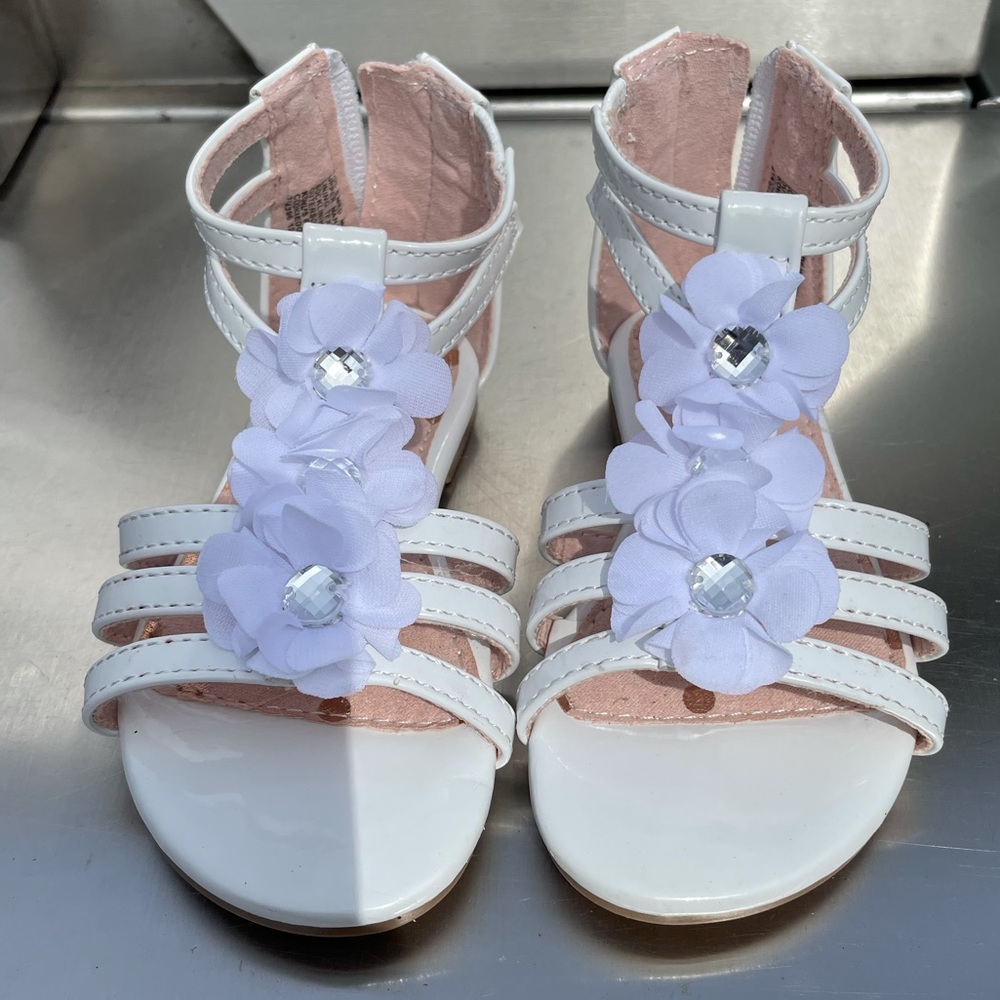White dress/ casual sandals from jumping bean with white jewel flowers